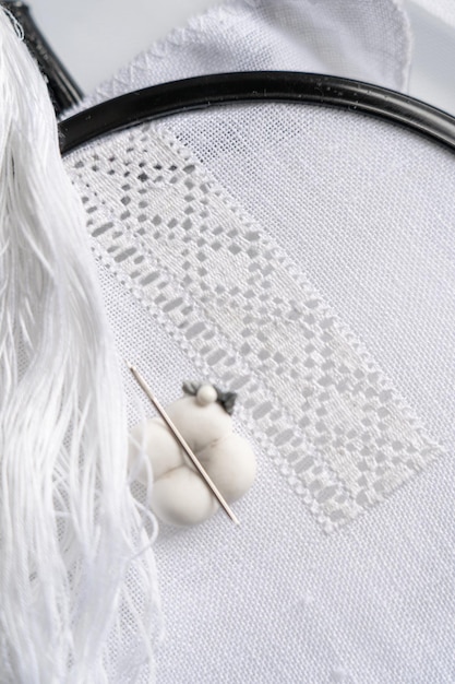 Ręcznie wyszywany wzór na tkaninie